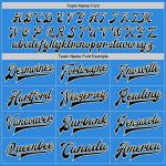 Personalized Electric Blue Varsity Letterman Jacket Black-Cream Full-Snap Bomber Personalized Electric Blue Black-Cream Bomber