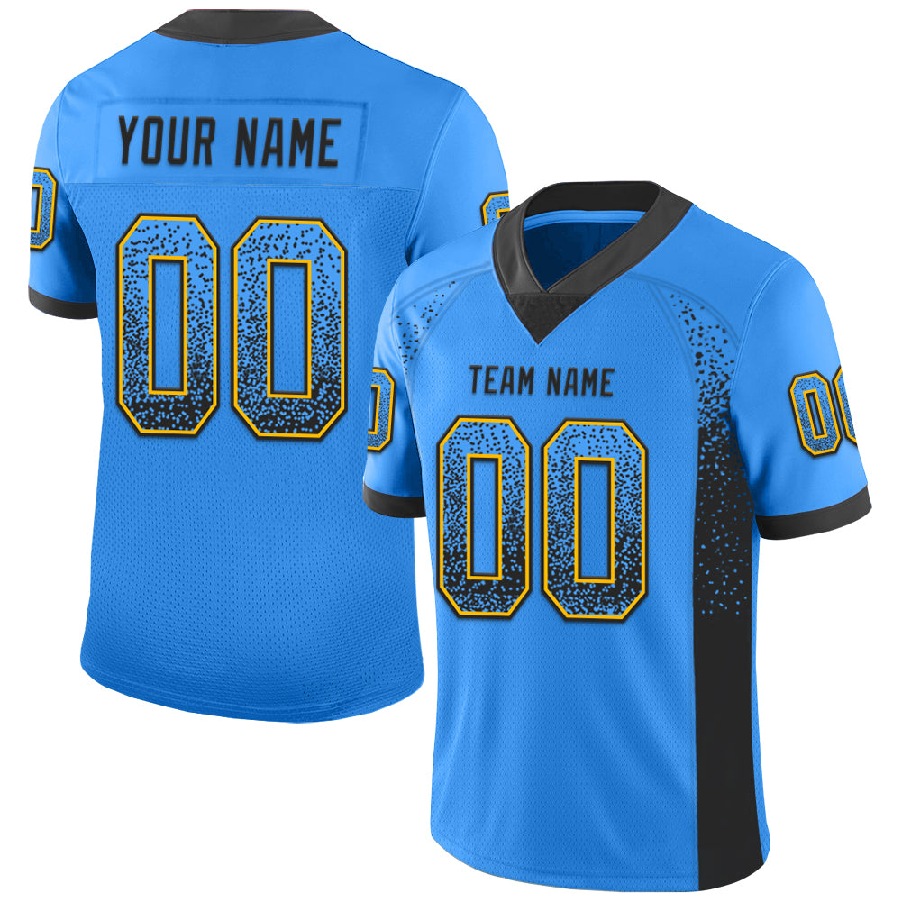 Personalized Electric Blue Black Gold Drift Fashion Football Jersey Personalized Electric Blue Black-Gold Mesh Drift Fashion