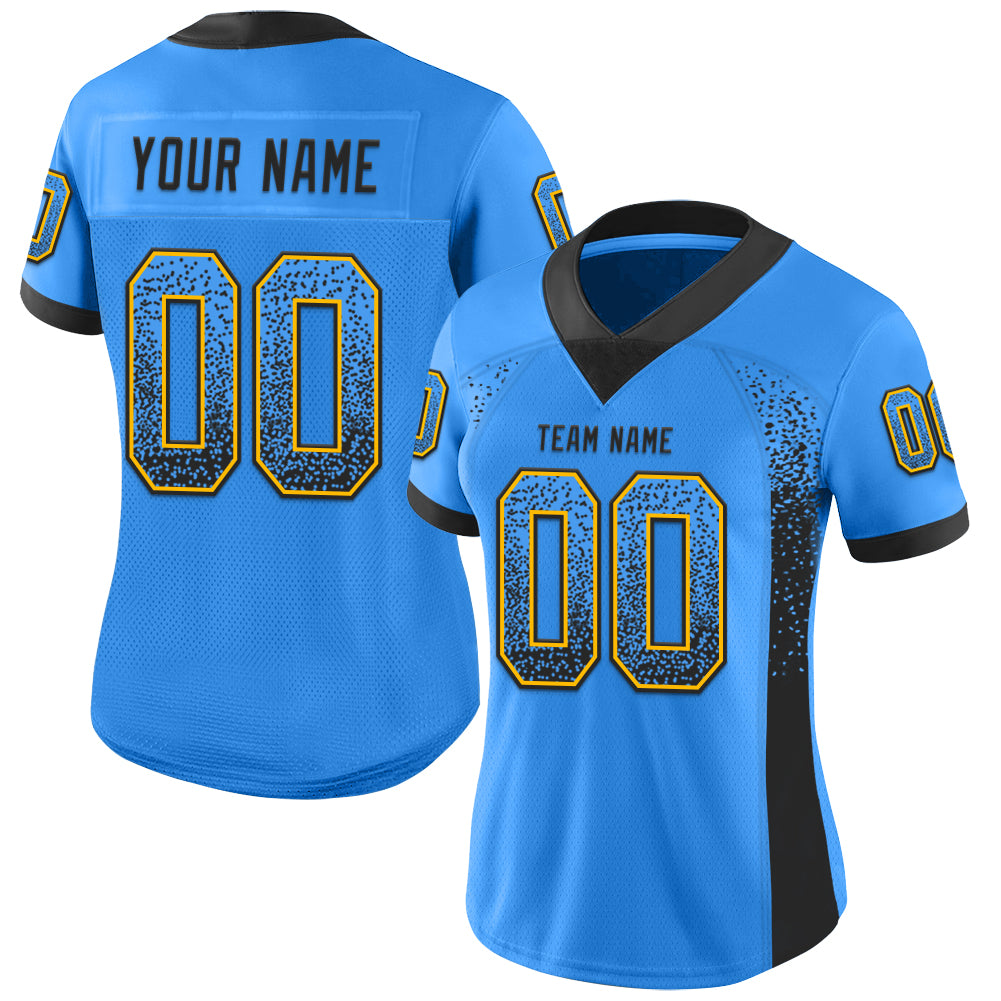 Personalized Electric Blue Black-Gold Mesh Drift Fashion Football Jersey Team Custom Name and Number Custom Name Number Electric Blue Black Gold Mesh Football Jersey Personalized Drift Fashion Team Jersey Personalized Electric - Image 2
