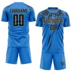 Personalized Electric Blue Black-Old Gold Soccer Jersey - Sublimation Uniform Personalized Electric Blue Black-Old Gold Sublimation