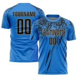 Custom Soccer Jersey with Personalized Name & Number - Electric Blue, Black, Old Gold Sublimation Team Uniform Personalized