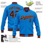 Electric Blue Black-Orange Personalized Varsity Letterman Bomber Jacket Full-Snap Personalized Electric Blue Black-Orange