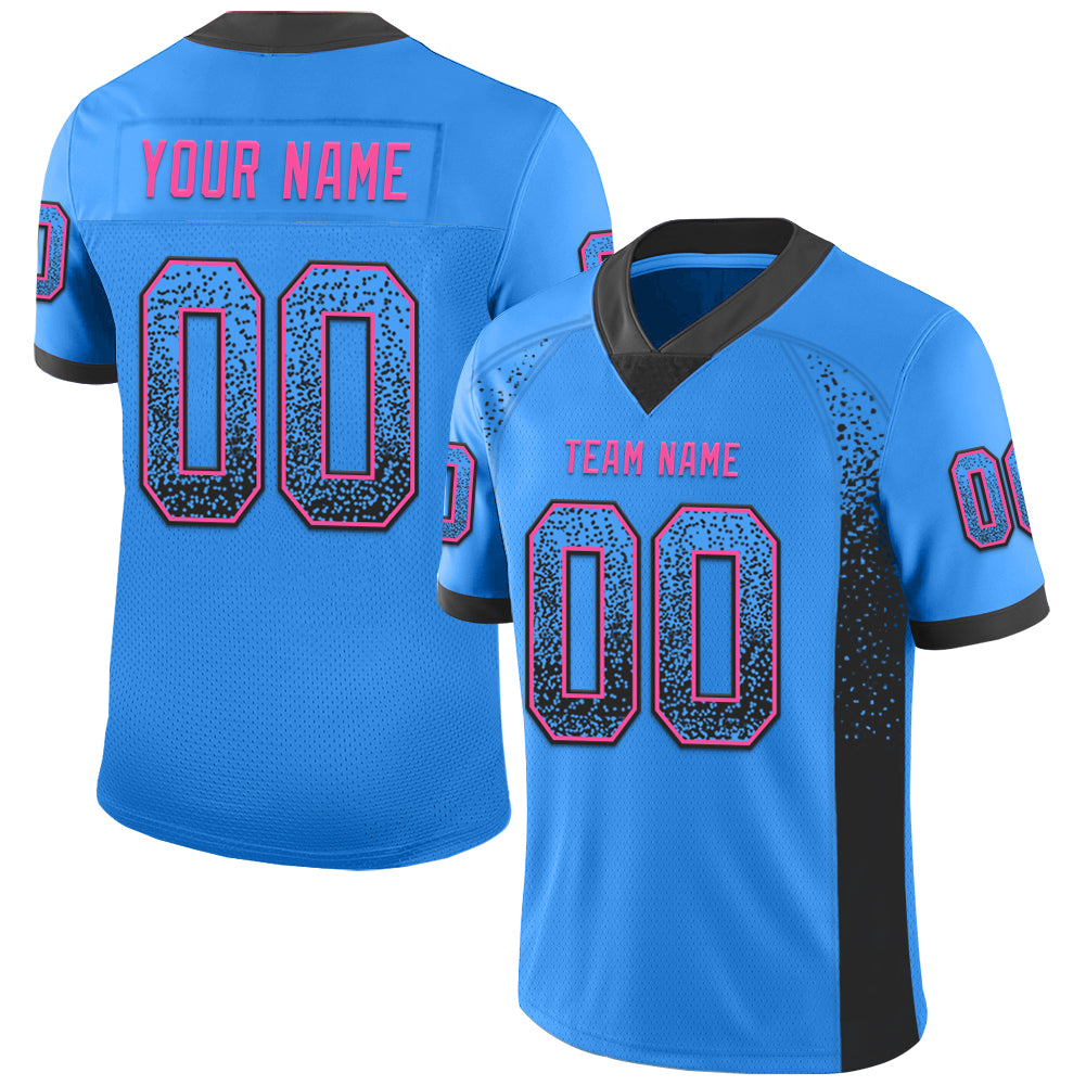 Custom Name Number Football Jersey - Electric Blue Black Pink Mesh Drift Fashion Personalized Electric Blue Black-Pink Mesh