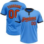 Personalized Electric Blue Black Orange Two-Button Unisex Softball Jersey Personalized Electric Blue Black Pinstripe Orange