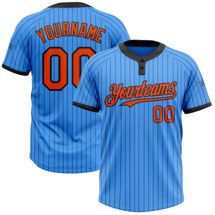 Personalized Electric Blue Black Orange Two-Button Unisex Softball Jersey Personalized Electric Blue Black Pinstripe Orange