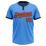 Personalized Electric Blue Black Orange Two-Button Unisex Softball Jersey Personalized Electric Blue Black Pinstripe Orange