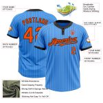 Personalized Electric Blue Black Orange Two-Button Unisex Softball Jersey Personalized Electric Blue Black Pinstripe Orange