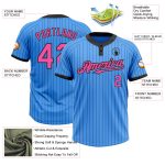 Personalized Electric Blue Black Pinstripe Two-Button Unisex Softball Jersey Personalized Electric Blue Black Pinstripe Pink