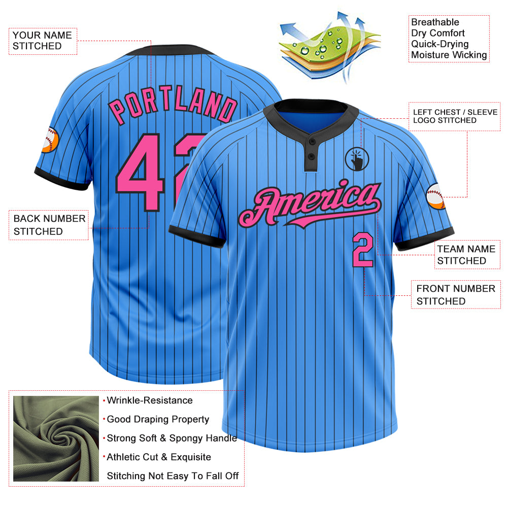 Personalized Electric Blue Black Pinstripe Pink Two-Button Unisex Softball Jersey Personalized Electric Blue Black Pinstripe Two-Button Unisex Softball Jersey Personalized Electric Blue Black Pinstripe Pink - Image 3