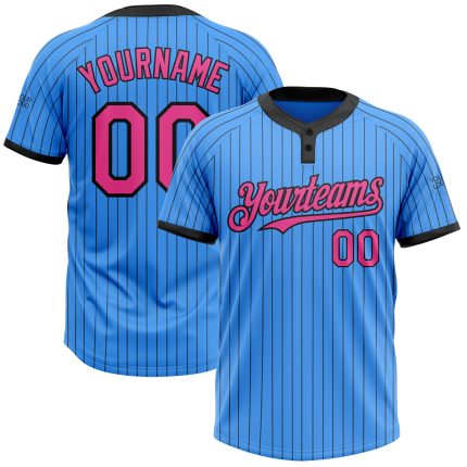 Custom Electric Blue Black Pinstripe Softball Jersey with Name and Number - Unisex Two-Button Design Personalized Electric