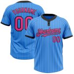 Personalized Electric Blue Black Pinstripe Two-Button Unisex Softball Jersey Personalized Electric Blue Black Pinstripe Pink