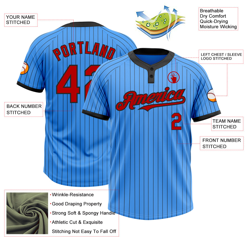 Personalized Electric Blue Black Pinstripe Red Two-Button Unisex Softball Jersey Team Custom Name and Number Custom Electric Blue Black Pinstripe Unisex Softball Jersey with Name and Number - Two-Button Design Personalized Electric - Image 3
