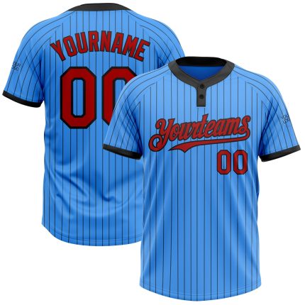 Custom Electric Blue Black Pinstripe Unisex Softball Jersey with Name and Number - Two-Button Design Personalized Electric