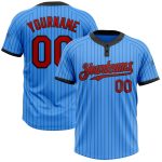 Electric Blue Black Pinstripe Two-Button Unisex Softball Jersey Personalized Personalized Electric Blue Black Pinstripe Red