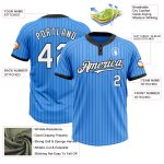 Custom Electric Blue Black Pinstripe Unisex Softball Jersey - Two-Button Design Personalized Electric Blue Black Pinstripe