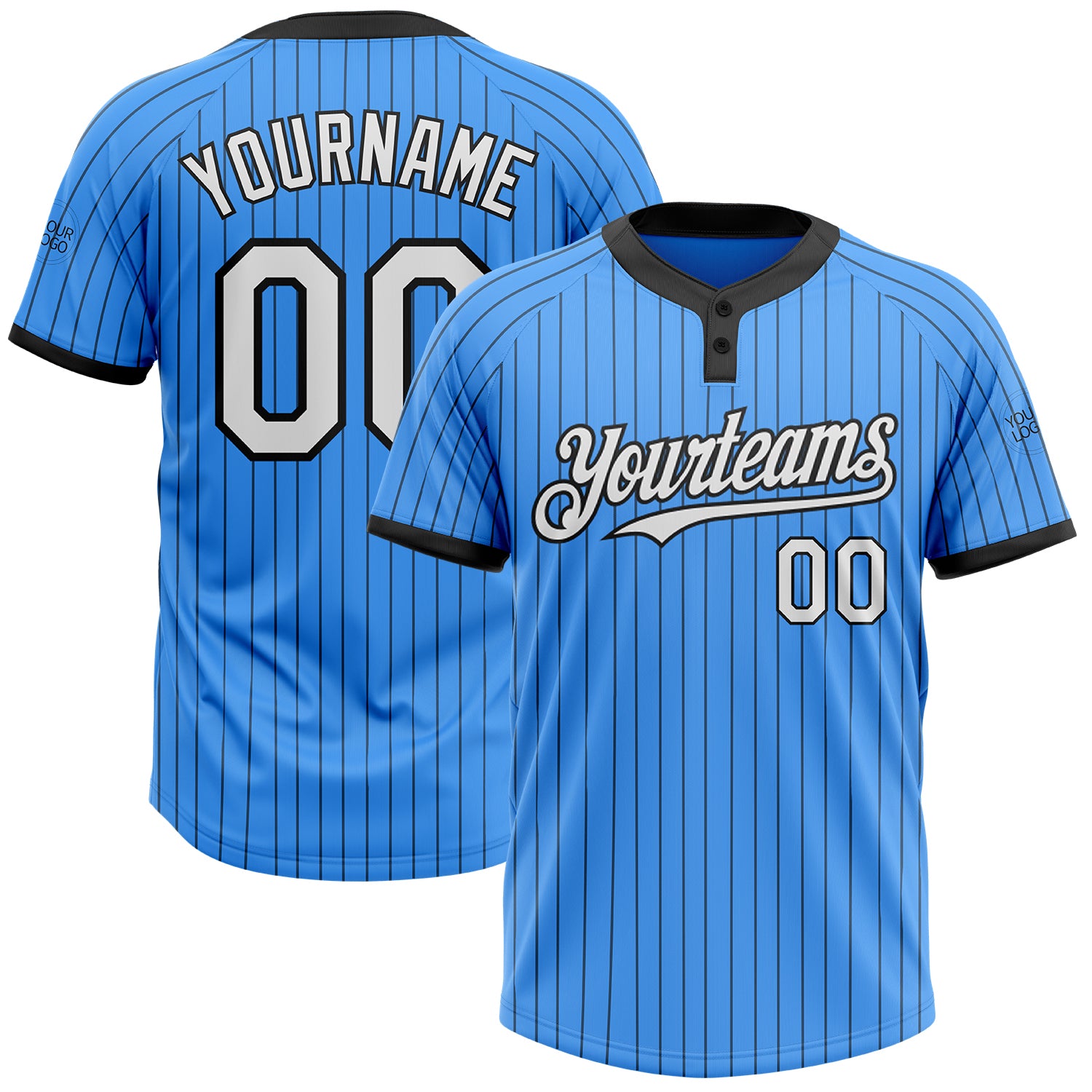 Custom Unisex Softball Jersey - Personalized Electric Blue Black Pinstripe Two-Button with Team Name and Number Personalized