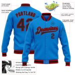 Electric Blue Black-Red Personalized Varsity Letterman Jacket Full-Snap Bomber Personalized Electric Blue Black-Red Bomber