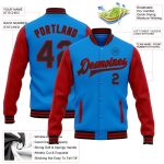 Custom Team Bomber Jacket Full-Snap Electric Blue Black-Red Two Tone with Personalized Name and Number Personalized Electric