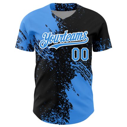Custom Name and Number Personalized 3D Pattern Blue Black White Baseball Jersey Abstract Brush Stroke Design Personalized