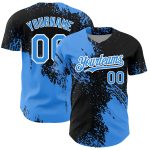 Custom Name and Number Personalized 3D Pattern Blue Black White Baseball Jersey Abstract Brush Stroke Design Personalized