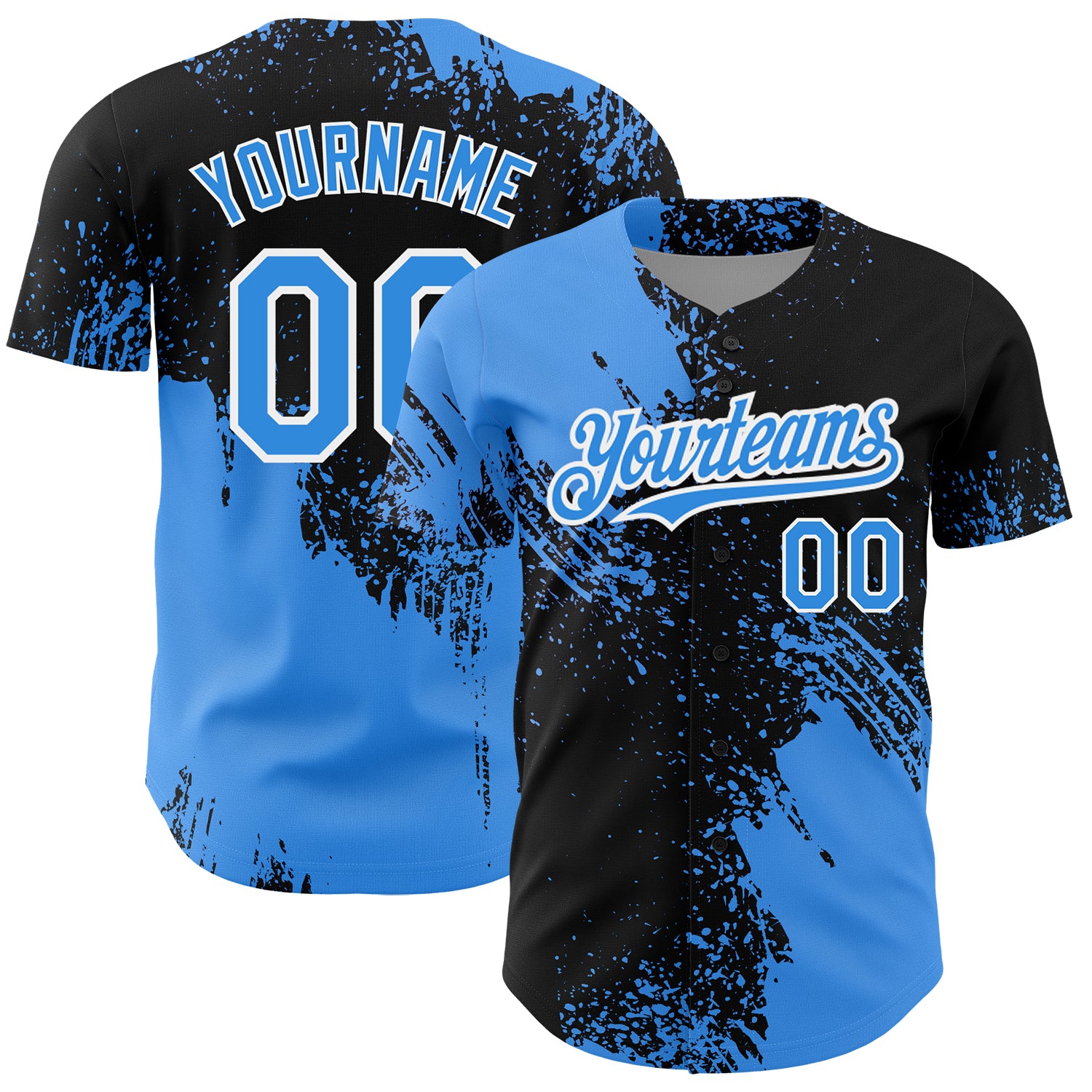Custom Name and Number Personalized 3D Pattern Blue Black White Baseball Jersey Abstract Brush Stroke Design Personalized