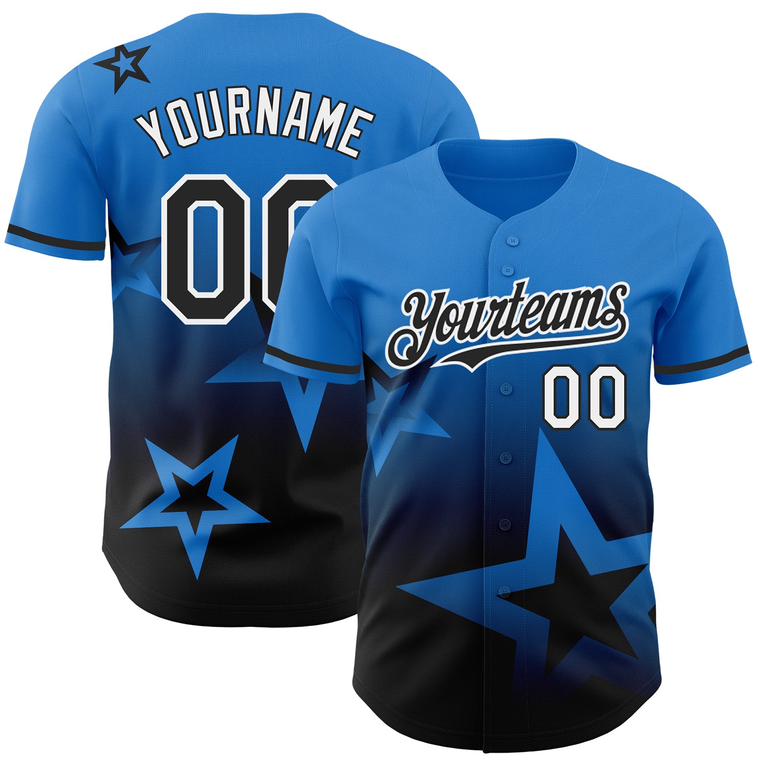 Custom Name and Number Twinkle Star Baseball Jersey - Electric Blue Black-White 3D Gradient Design Personalized Electric