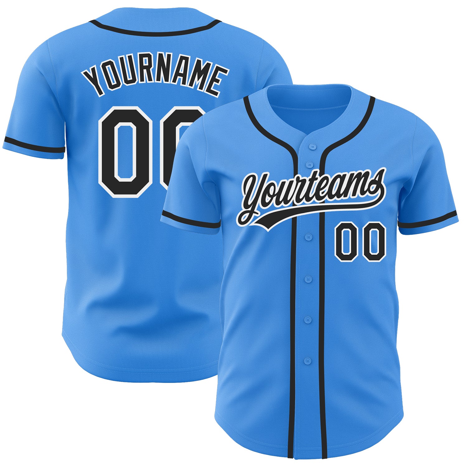 Custom Authentic Baseball Jersey in Electric Blue with Black and White - Personalized Name and Number Personalized Electric