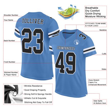 Custom Authentic Football Jersey with Personalized Name and Number in Electric Blue and Black-White Mesh Personalized Electric