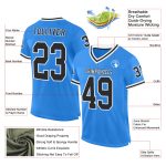 Custom electric blue, black and white mesh throwback football jersey, back view