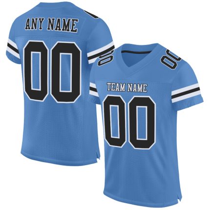 Personalized Electric Blue Black White Football Jersey - Custom Mesh Design Personalized Electric Blue Black-White Mesh Football