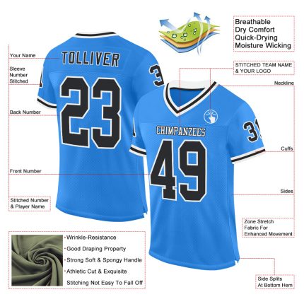 Personalized Electric Blue Throwback Football Jersey - Black and White Mesh Personalized Electric Blue Black-White Mesh Throwback
