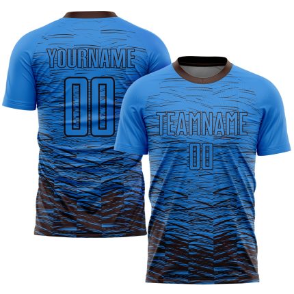 Custom Name and Number Soccer Uniform Jersey - Electric Blue and Brown Sublimation Design Personalized Electric Blue Brown