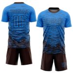 Custom Name and Number Soccer Uniform Jersey - Electric Blue and Brown Sublimation Design Personalized Electric Blue Brown