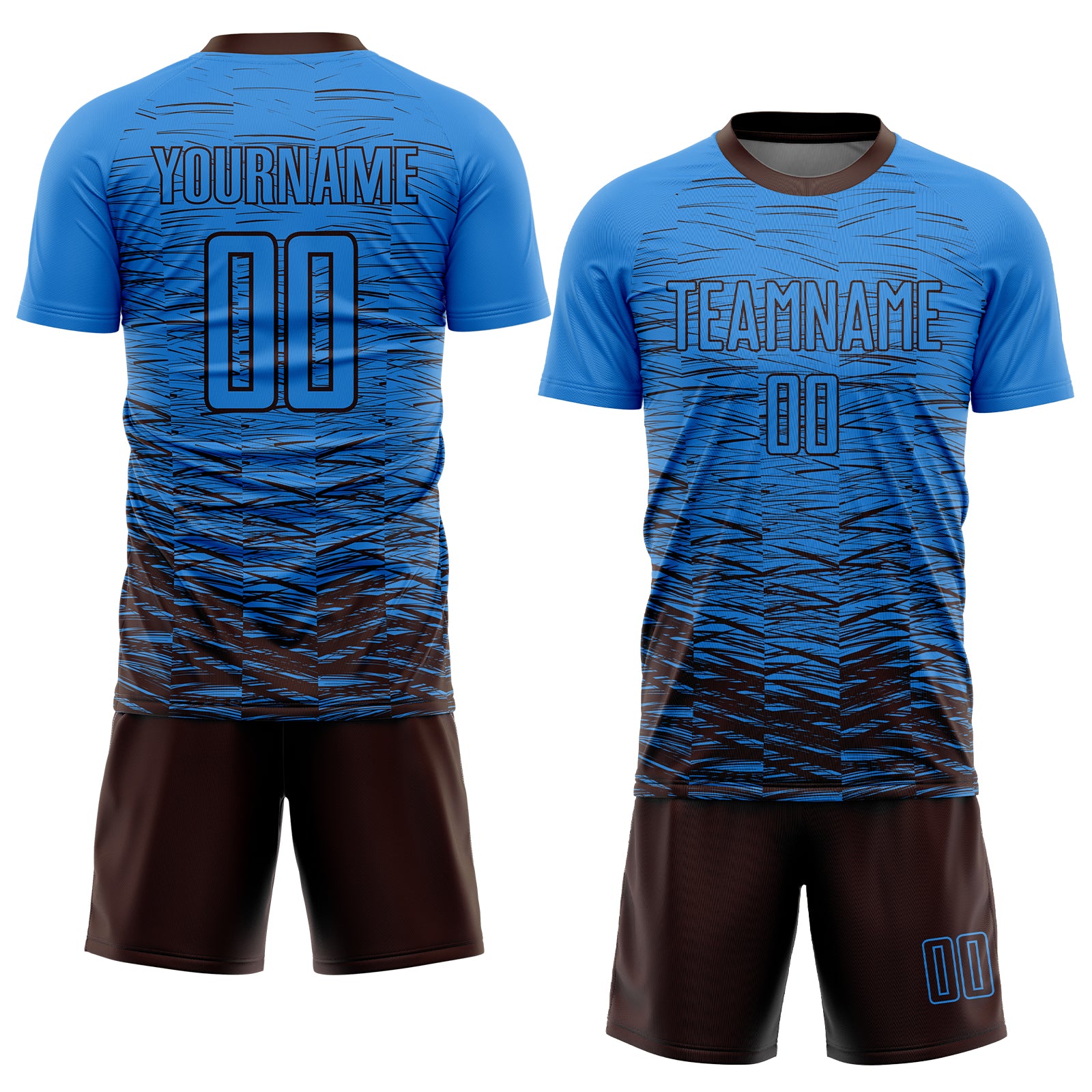 Personalized Electric Blue Brown Sublimation Soccer Uniform Jersey Team Custom Name and Number Custom Name and Number Soccer Uniform Jersey - Electric Blue and Brown Sublimation Design Personalized Electric Blue Brown - Image 2