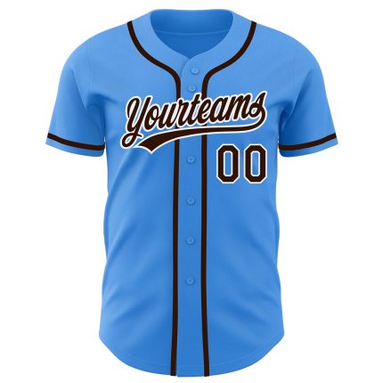 Custom Electric Blue Baseball Jersey with Brown-White Design - Personalized Name and Number Personalized Electric Blue Brown-White