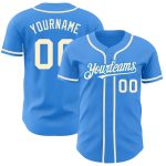 Custom Name and Number Authentic Electric Blue Baseball Jersey - Personalized Team Apparel Personalized Electric Blue Cream