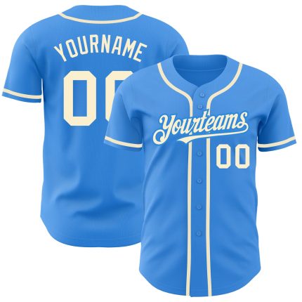 Custom Name and Number Authentic Electric Blue Baseball Jersey - Personalized Team Apparel Personalized Electric Blue Cream