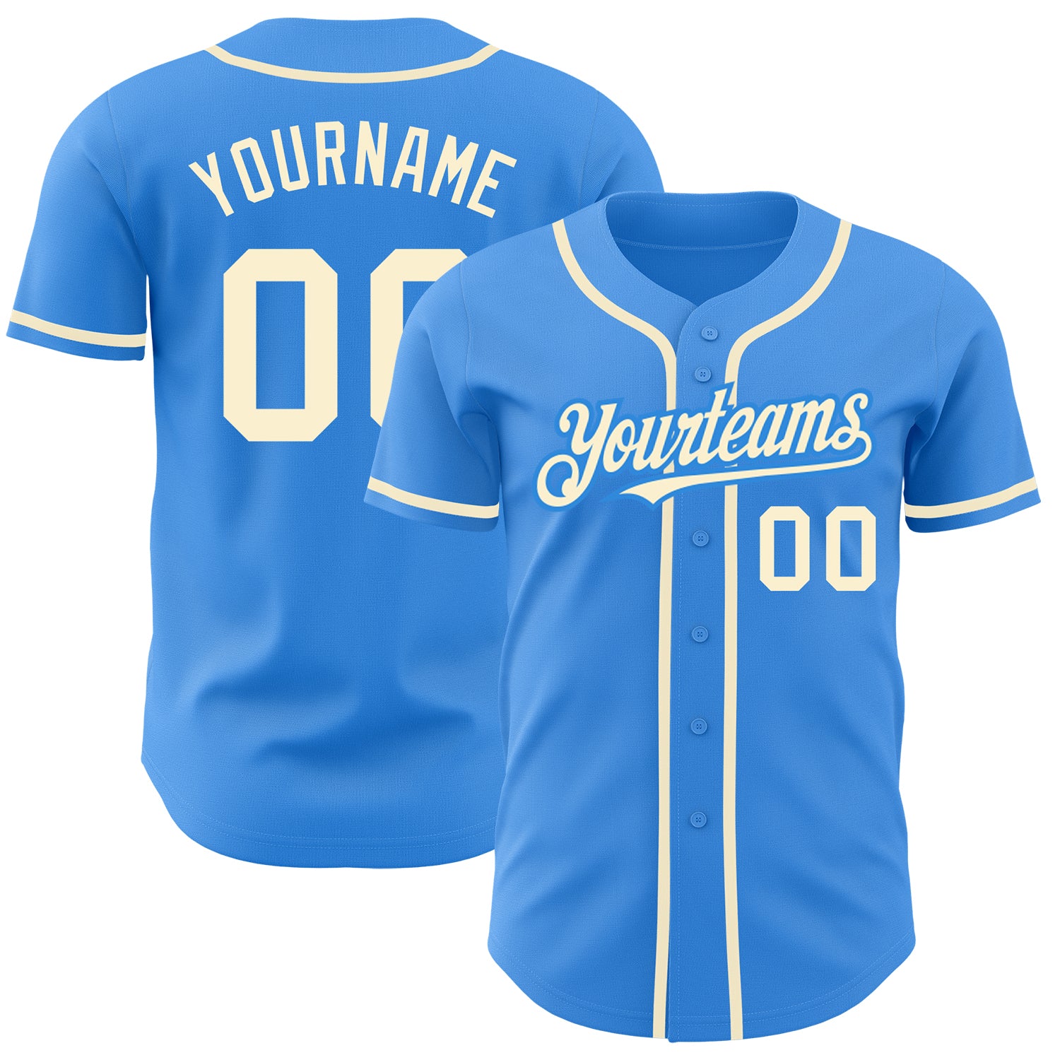 Custom Name and Number Authentic Electric Blue Baseball Jersey - Personalized Team Apparel Personalized Electric Blue Cream