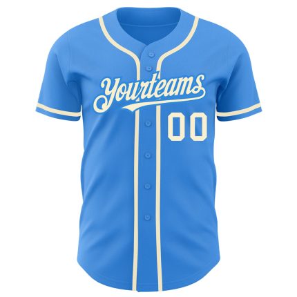 Custom Name and Number Authentic Electric Blue Baseball Jersey - Personalized Team Apparel Personalized Electric Blue Cream