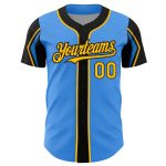 Electric Blue Personalized Baseball Jersey in Gold-Black Arm Shapes - 3 Colors Available Personalized Electric Blue Gold-Black
