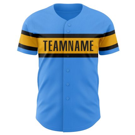 Custom Electric Blue Baseball Jersey with Gold-Black Accents - Size 2 Personalized Electric Blue Gold-Black Baseball Jersey