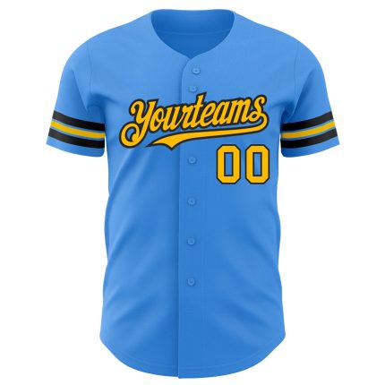 Personalized Electric Blue Gold-Black Custom Baseball Jersey for Men and Women Personalized Electric Blue Gold-Black Baseball