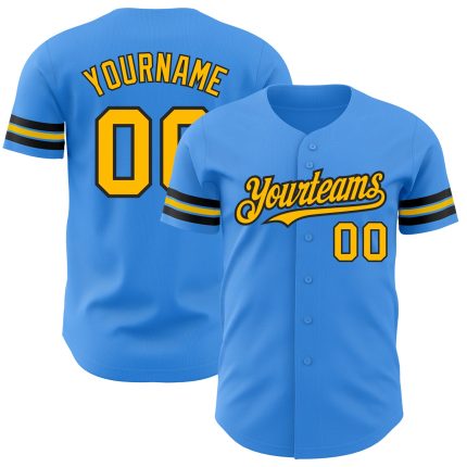 Personalized Electric Blue Gold-Black Custom Baseball Jersey for Men and Women Personalized Electric Blue Gold-Black Baseball
