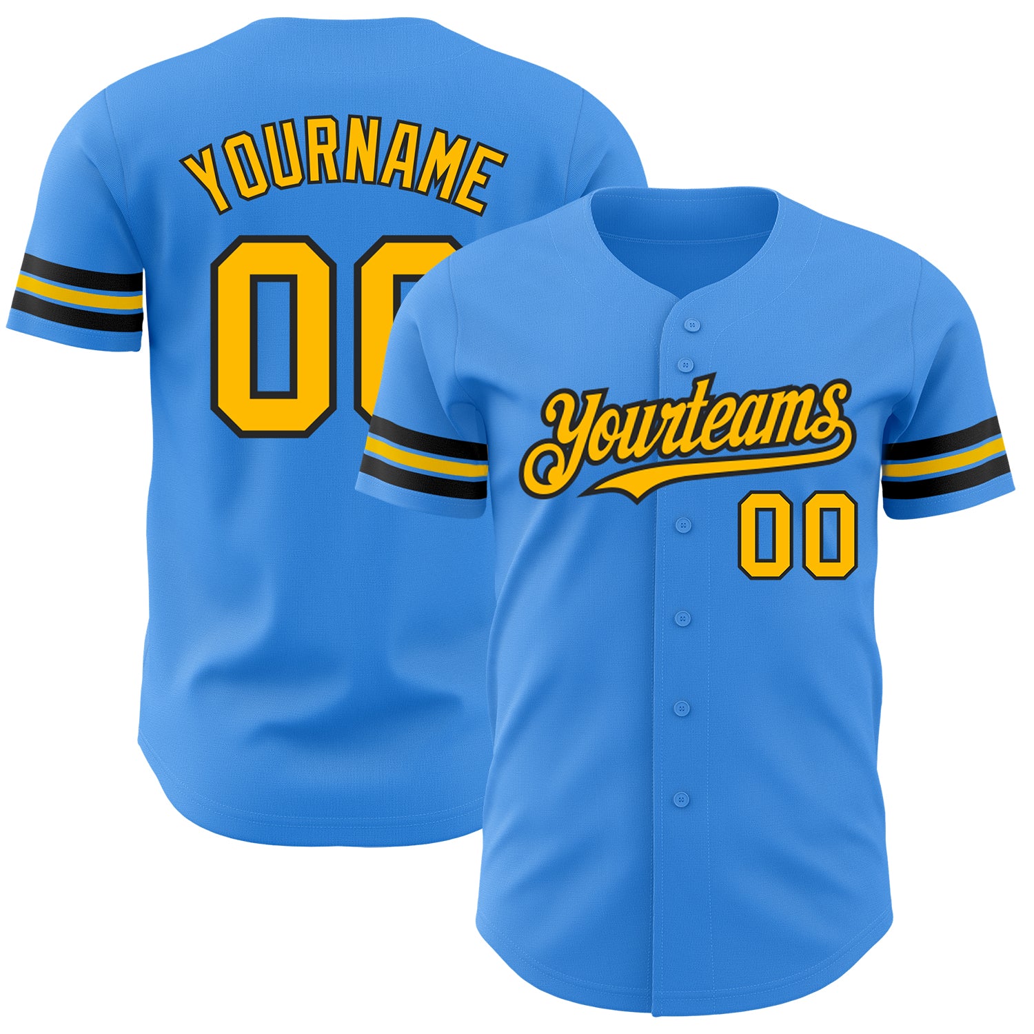 Personalized Electric Blue Gold-Black Custom Baseball Jersey for Men and Women Personalized Electric Blue Gold-Black Baseball