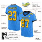 Custom Electric Blue Gold-Black Mesh Football Jersey with Personalized Name and Number - Authentic Team Gear Personalized