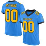 Custom Electric Blue Gold-Black Mesh Football Jersey with Personalized Name and Number - Authentic Team Gear Personalized