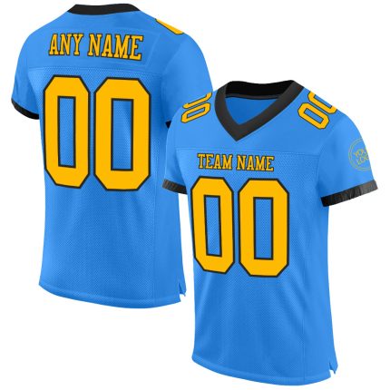Custom Electric Blue Gold-Black Mesh Football Jersey with Personalized Name and Number - Authentic Team Gear Personalized