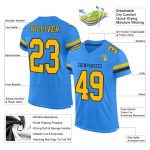 Personalized Electric Blue Football Jersey with Gold-Black Mesh Design, Size 3 Personalized Electric Blue Gold-Black Mesh