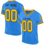 Electric Blue Gold-Black Personalized Throwback Football Jersey for Men Personalized Electric Blue Gold-Black Mesh Throwback