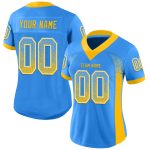 Personalized Electric Blue Gold White Mesh Fashion Football Jersey for Men Personalized Electric Blue Gold-White Mesh Drift